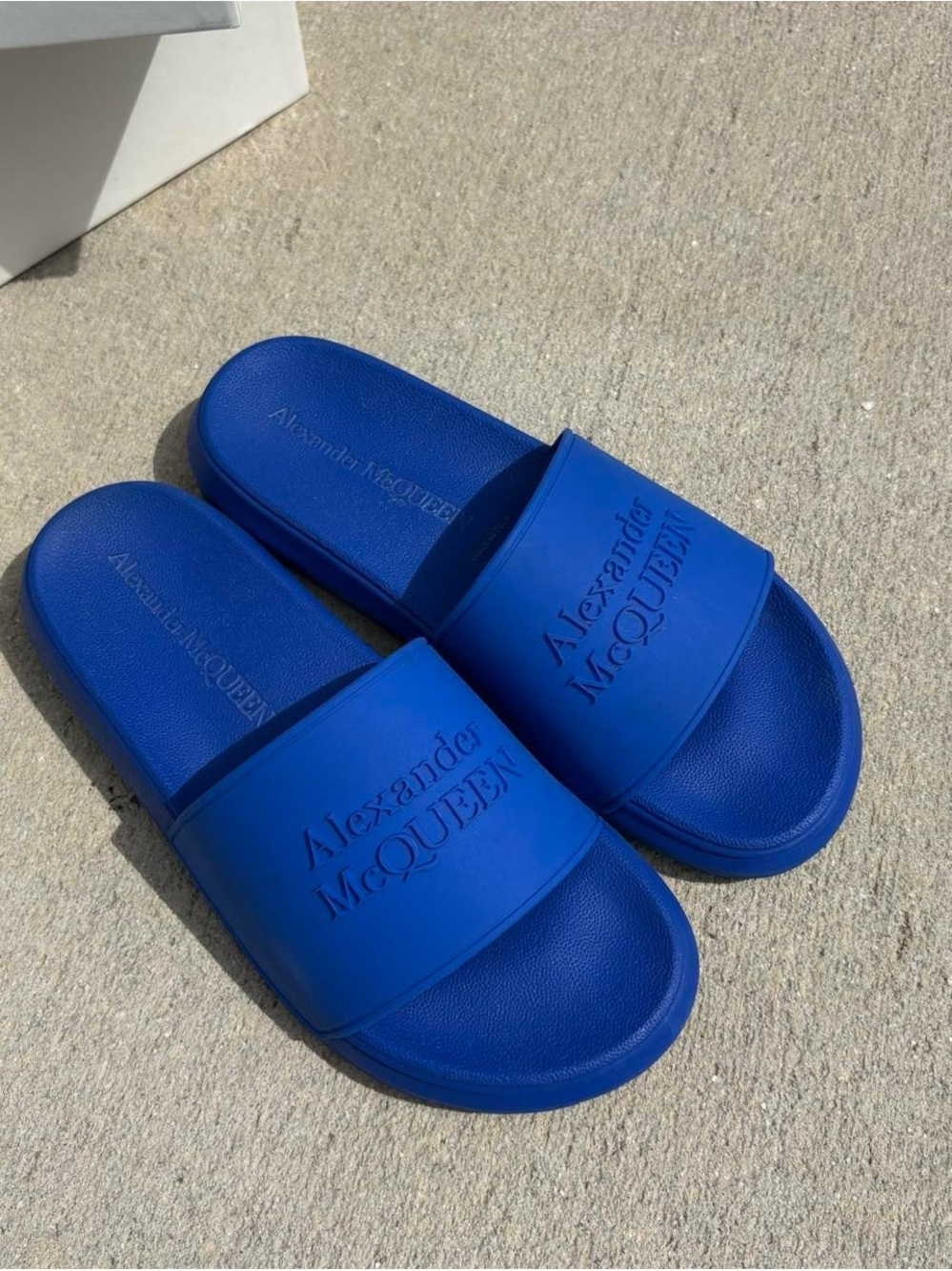 Alexander McQueen Royal Blue Logo Slide Sandals